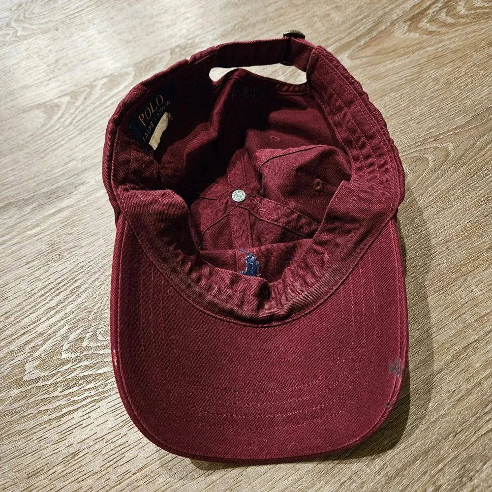 Polo Ralph Lauren Mens Hat Burgundy Blue Pony Logo Adjustable Strapback Cap